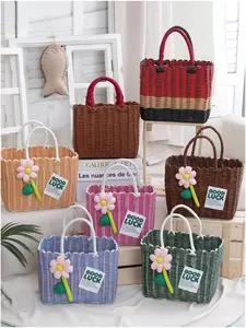 New Country Style Picnic Bag Handwoven Vegetable Basket Large Capacity Handheld Shopping Basket, Durable & Portable Design