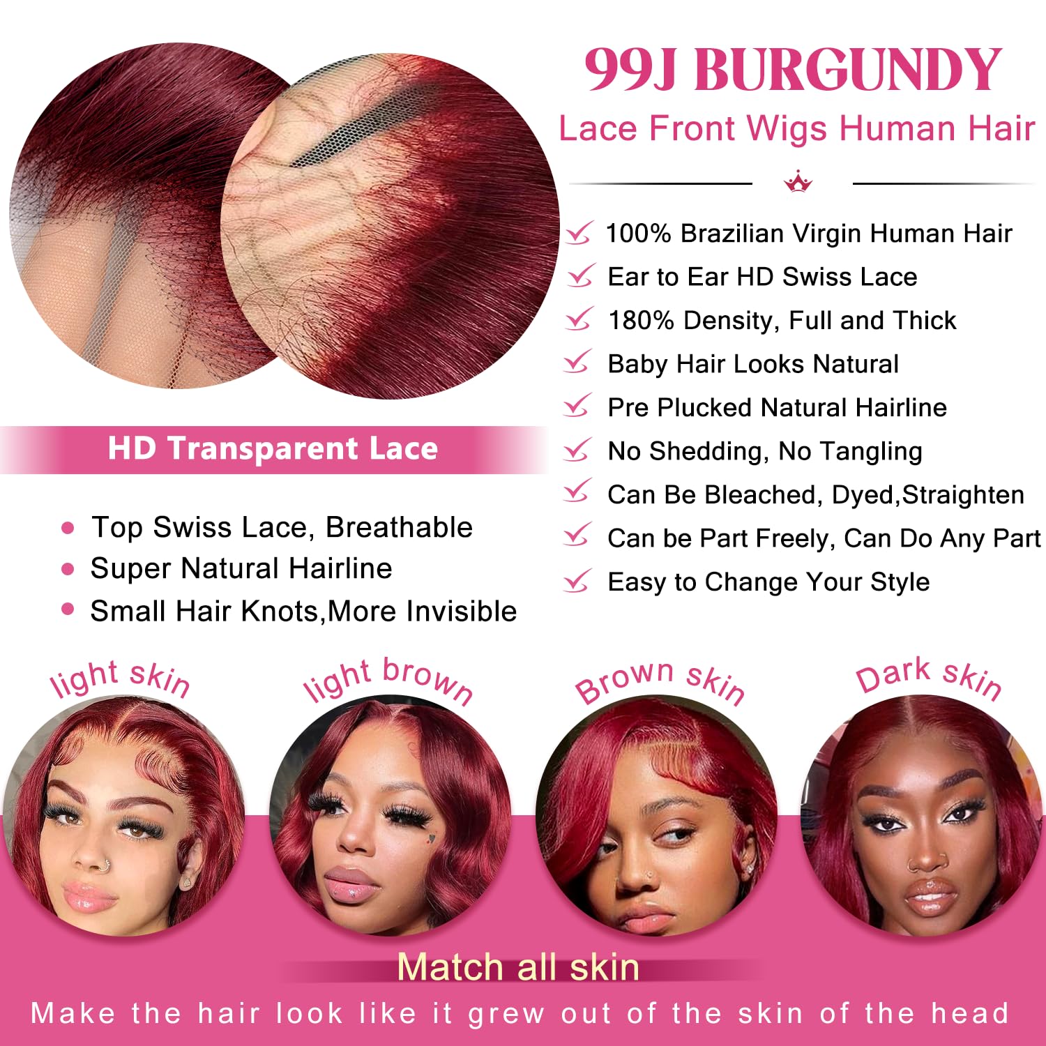 Bling Hair Straight 99J Burgundy 13x6 13x4 Lace Frontal Human Hair Wigs HD Transparent Lace Melt All Skins Ready to Wear Glueless Red Wig Raw Virgin Hair