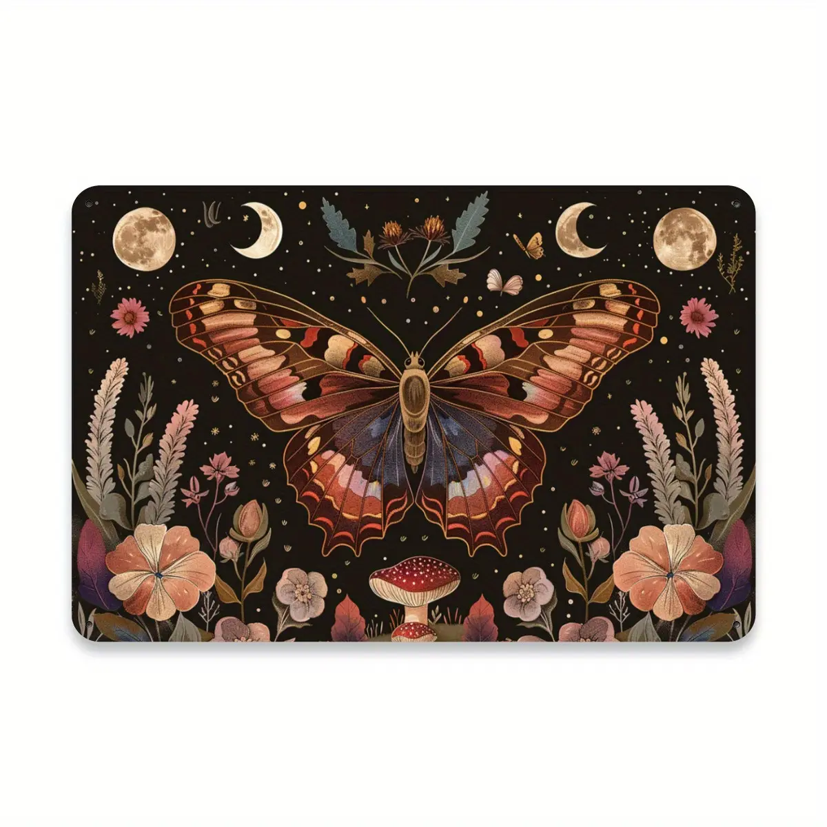 Vintage Butterfly & Moon Metal Tin Sign - 8x12 Inch Retro Celestial Wall Art with Moon Phases & Butterfly Design, Durable Indoor/Outdoor Decoration for Home, Cafe, Bar, - Easy to Hang Metal Plaque