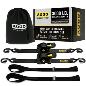 AUGO Self-Retractable Heavy Duty Ratchet Straps - 3000 LB Break Strength, 1000 LB Load Capacity, Soft and Durable Design, Ideal for Various Applications