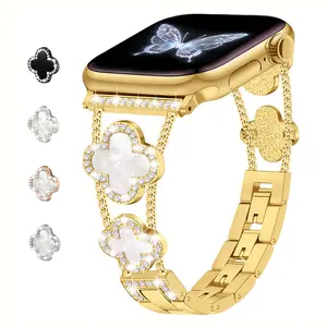 Bling Diamond Band Compatible with Apple Watch Bands for Women 40mm 41mm 38mm 42mm Series 11 10 9 8 7 6 5 4 SE 3 2 1, Sparkle Metal Bracelet Wristband, Cute Lucky Clover Dressy iWatch Band,Dainty Gold & Silver Bracelet, Stylish & Fancy Metal Strap
