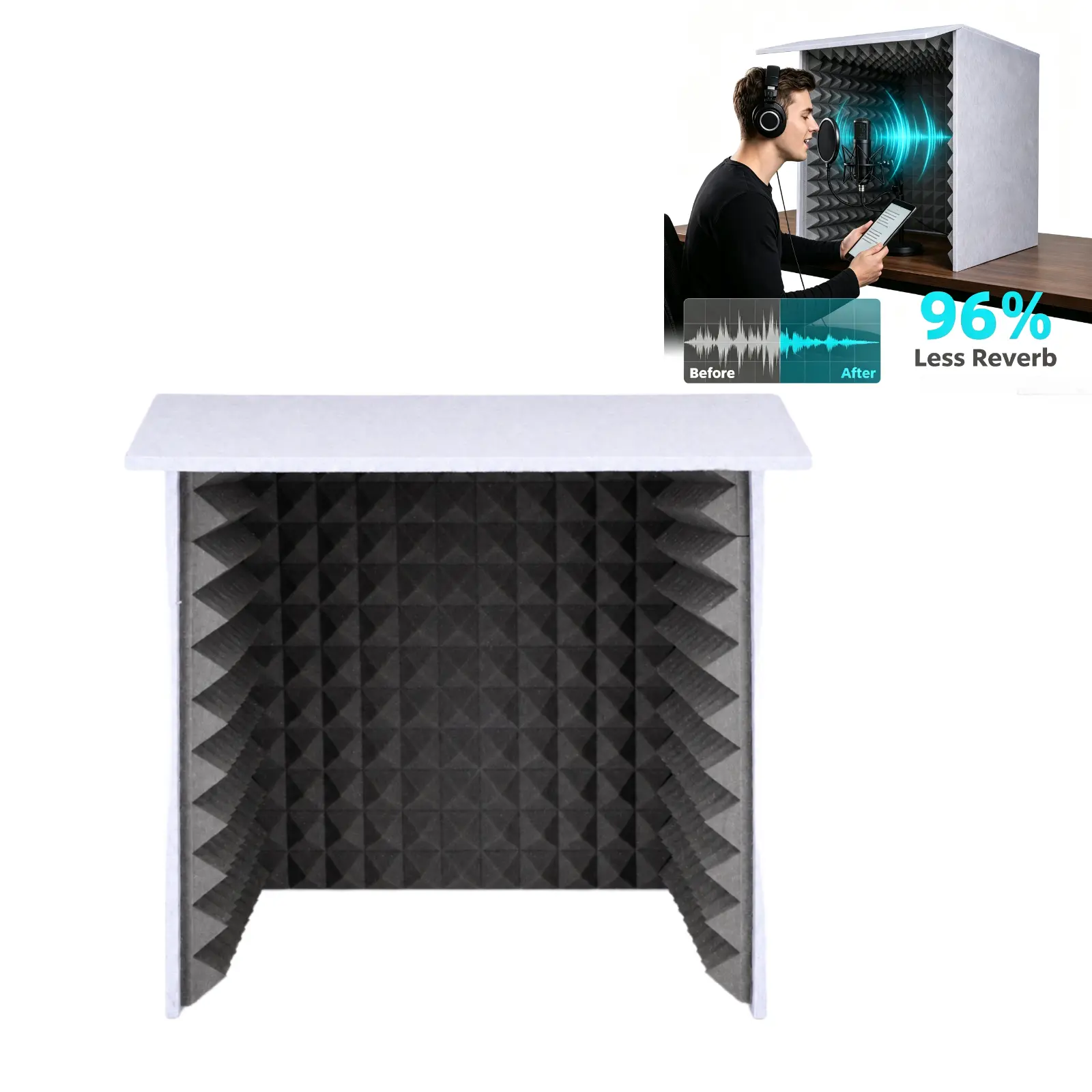 Portable Sound Proof Box, 28inch Large Professional Vocal Recording Booth, Foldable Microphone Isolation Shield, Built-In Thick & High-Density Acoustic Foam for Podcast, Singing