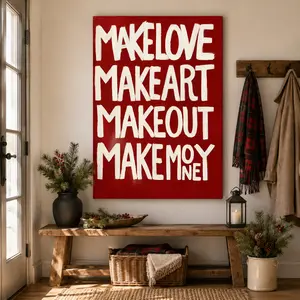 Make Love Make Art Typography Print – Bold Red Wall Art, Modern Inspirational Poster, Edgy Motivational Quote Print, Statement Art