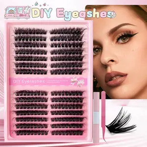 DIY Individual Cluster Lashes Kit - 14 Rows Wispy Volume False Lashes with Applicator & Glue | Natural Look for Doe Eyes/Fox Eyes | TikTok Viral Lash Extensions for Everyday & Makeup Lovers