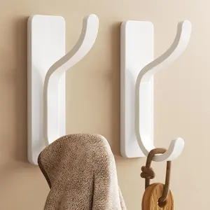 2 Pack Wall Hooks for Hanging: Adhesive Coat Hooks for Hat, Towel, Purse, Clothes, , Backpack, Hangers for Door, Kitchen, Bathroom, Shower, Heavy Duty Stick On, Hold 13 lb, Stainless, White