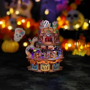 Tonecheer 3D Cube Puzzle Kit - DIY Rotating Music Box, Safe Eco-Material Creative Craft, "Dreams Wander" Pastel Home Decor, AAA Battery Required, Ideal Gift for Spring Glow-Up, Cube 3-D Puzzles