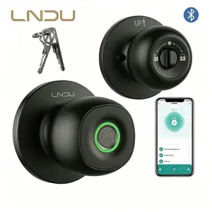LNDU D500 Smart Keyless Entry Door Knob with Fingerprint & APP Control, 3 Working Modes (Auto-Lock/Privacy/Passage), 0.3s Fast Unlock, 100 Fingerprints, Type-C Emergency Charging for Home & Office