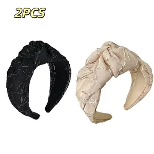 2pcs Women' Braided Hairbands with Bow - Wide- Thick Anti-Slip Hair Suitable for Ponytails, Buns, Braids, Headbands for Hairstyle Fixing, Non-Slip Headwear for,, Parties, Daily Use