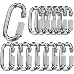 15 Pack Quick Links 1/4 inch, Stainless Steel Oval Locking Carabiner 620lb Capacity, Heavy Duty Threaded Chain Links for Camping, Hiking, Swing, Fishing and Gym M6 15 count