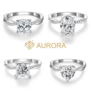 【#105 Begin Again】2 Carat Full Moissanite main stone and side stone rings 925 Sterling Silver Engagement gift Jewelry Synthetic Moissanite