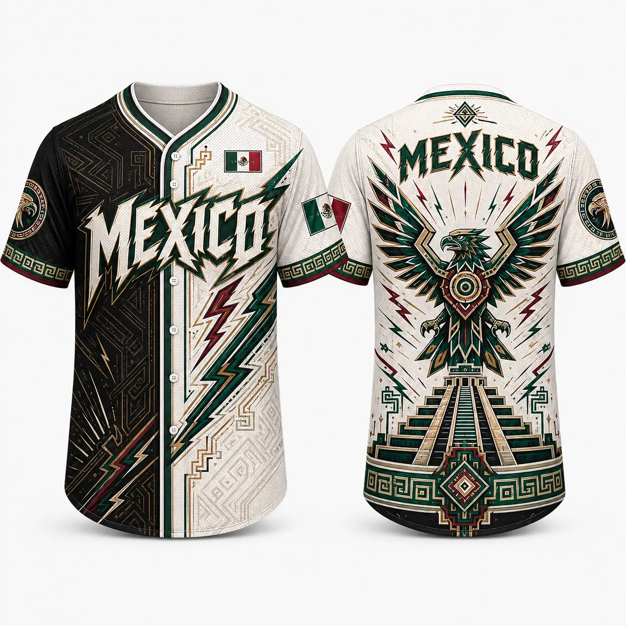 Men's Short-Sleeve Button-Up Shirt with Aztec Pyramid All-Over Print, Black White Graphic for Parties & Cultural Events, Sporty Chic, Male, Eagle Wings tiktokshopbacktoschool