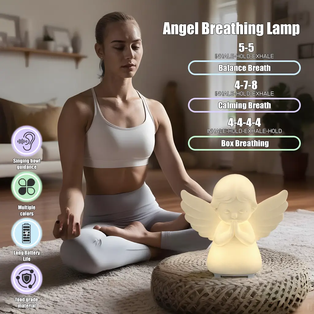 Hiseeme Angel Breathing Light Desk Lamp - Touch-Controlled Sensory Table Lamp with 4 Sound Modes, Adjustable Volume, Light Cues, 4-Hour Audio-Visual Mode, 8-Hour Long Battery Life, USB-C Charge, Meditation Aid for Counselors, Table Lamps