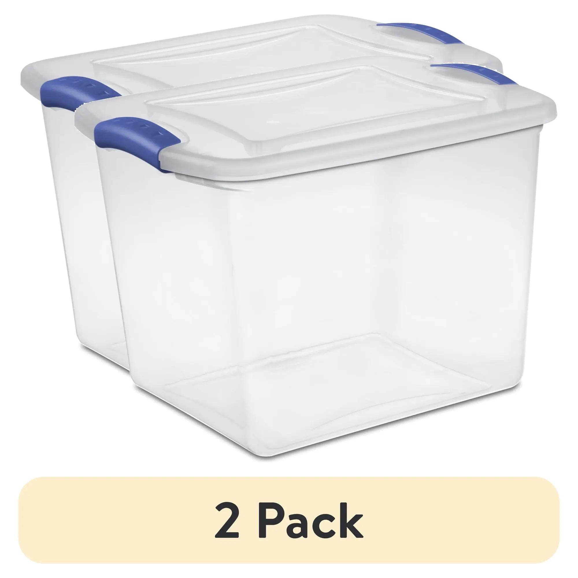 2 Pack 27 Qt Latching Storage Bins, Clear & Blue - Medium Stackable Plastic Containers with Latch Lids for Closet & Bedroom Organization (Home Organizer Storage Solution)