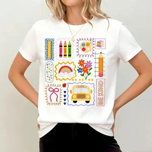 Trendy Teacher tshirt, Colorful Doodle Back To School Shirt, Preppy Coquette School tshirt, Girly Pink Bow tshirt, Teacher Gifts