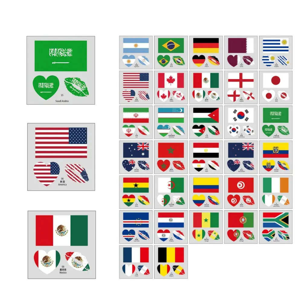 Soccer Fan Temporary Tattoos Set, 48PCS Country Flag Face Stickers, Waterproof Sports Party Accessories, Game Day Celebration Decorations, Skin Friendly Festival Body Decals for Fans