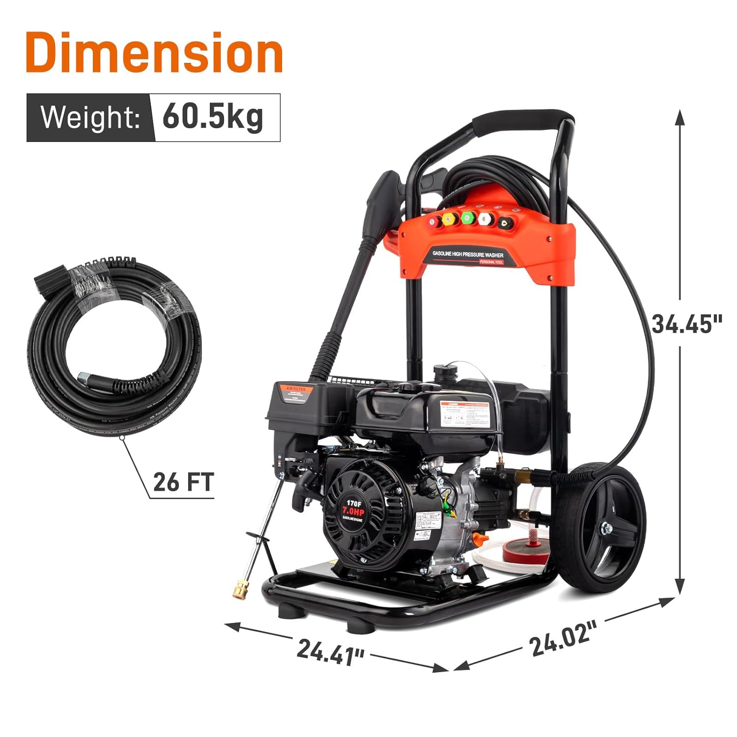 Gas Pressure Washer, 2700 PSI and 2.3 Max GPM, 5 Nozzle Tips 26FT Hose Power Washer with Soap Tank/Spray Gun and, Customized