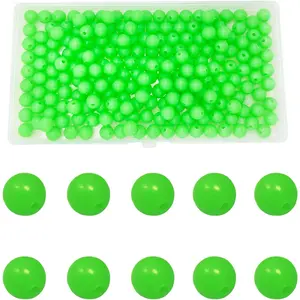 200Pcs 8mm Glow Soft Plastic Round Beads - Rubber Soft Beads Fishing Lures Accessories Box - Green Fishing Bait Eggs