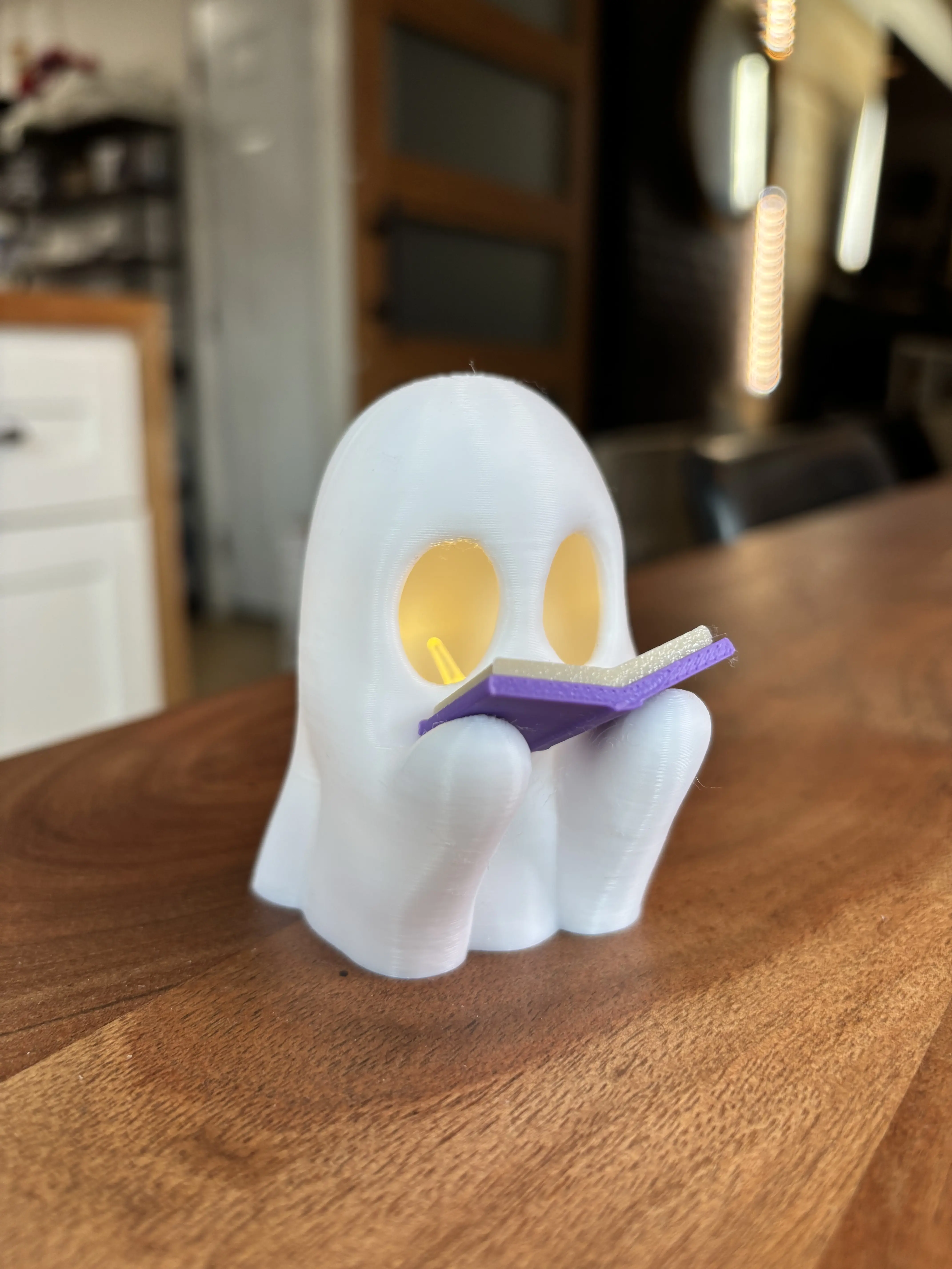 3D Printed Bookish Ghost Tea Light Candle Holder - Gothic Book Decor for Book Lovers, Witchy Collectibles & Room Decor with Halloween Vibes