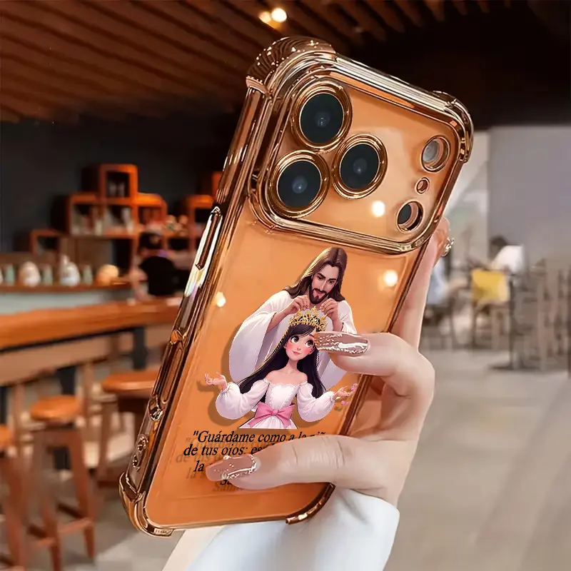 Electroplated Gold 4-Corner Shockproof TPU Smartphone Cover, Divine Crown Design Protective Accessory for iPhone 11-17 Pro Max Mobile Phone Cases