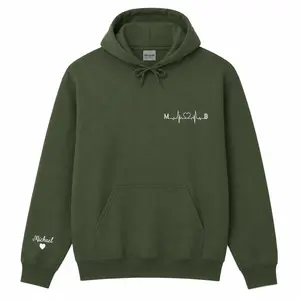 Custom Heartbeat Initial Embroidered Hoodie – Matching Couple Hoodie With Date Gift For Valentine or Anniversary