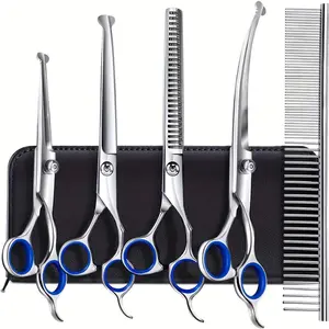 [6pcs Professional Grooming Scissors] 6pcs Pet Grooming Scissors Set, Grooming Tools, Stainless Steel Professional Dog & Cat Clippers, Universal Hand Orientation, Full Body Thinning & Trimming Kit for Home Use