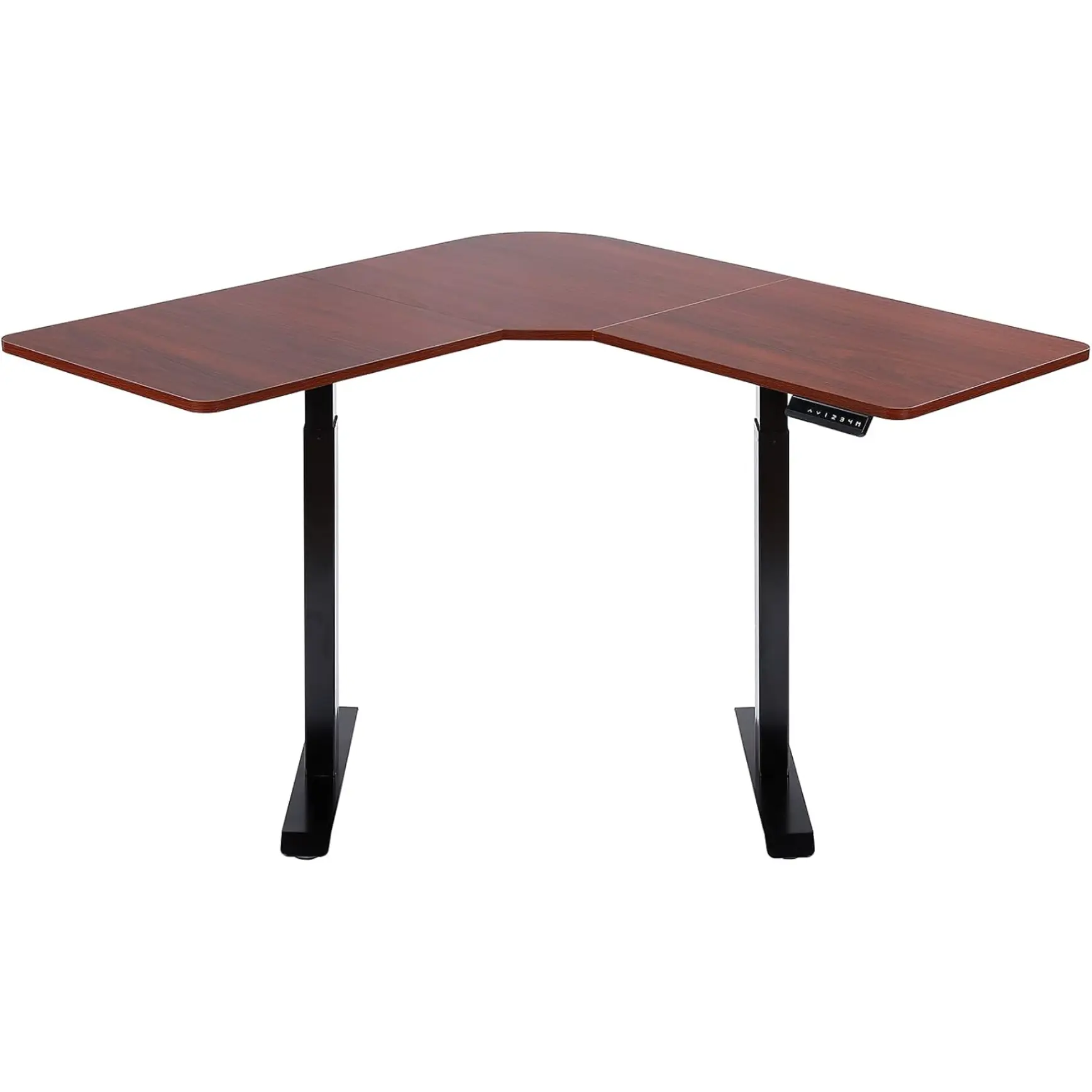 L Shaped Dual Motor Electric Height Adjustable Standing Desk, Computer Corner Desk, Home Gaming Desk, Office Writing Workstation (Black Frame/Mahogany Top) Corner desk electric liftable L-shaped computer desk modern minimalist corner office desk
