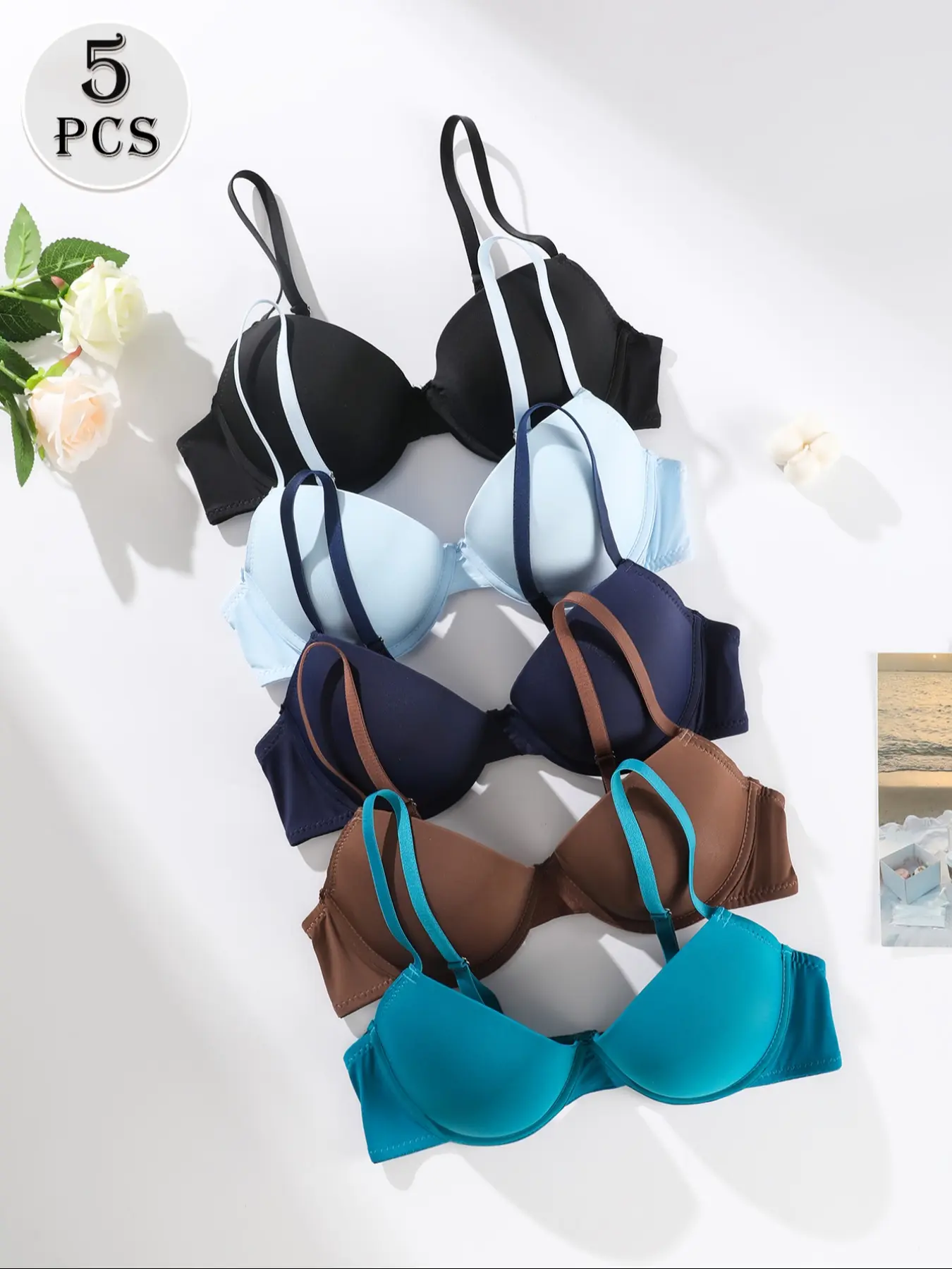 Women's Plain Fabric Underwire Matching Bra Set, Adjustable Buckle Design, Full Coverage Medium Support, Casual Fitted Bras for All Seasons