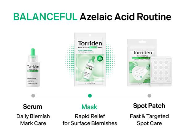 [Torriden Official] BALANCEFUL Azelaic Acid Mask (10 sheets) | Glutathione-Powered Calming Sheet Mask for Smooth & Even Skin, Texture Smoothing, Skin Clarity with Azelaic Acid, Glutathione, 5D Cica Complex