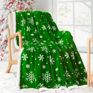 Touchat Christmas Throw Blanket, Sherpa Christmas Blankets, Fuzzy Fluffy Soft Cozy Blanket, Fleece Flannel Plush Microfiber Blanket for Couch Bed Sofa (60" X 80",Green Snowflake)