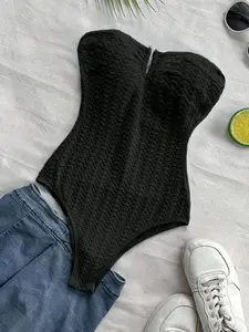 Women's Plain Sleeveless Tube Bodysuit, Casual Strapless Bodysuit for Daily Wear, Ladies Clothes for All Seasons, Womenswear