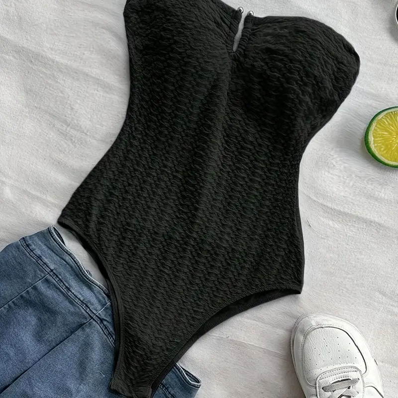 Women's Plain Sleeveless Tube Bodysuit, Casual Strapless Shortie for Daily Wear, Ladies Clothes for All Seasons, Strapless Backless Bodysuit, Womenswear, Fitted Casual Bodysuit, Sleeveless Bodysuits