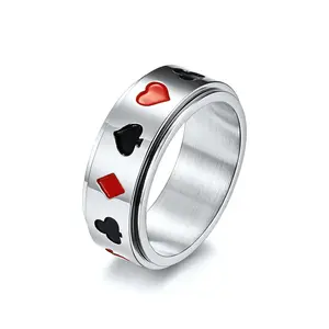 Poker titanium steel ring men's personality hip-hop rotatable decompression ring stainless steel jewelry gift suitable for party hip-hop