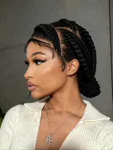 New Trendy HD Full Lace Braided Wig, Multi-Strand Hairline Design, Women's Fashion Headband Wig, Preferred Style for Daily Wear, Synthetic Braided Wig