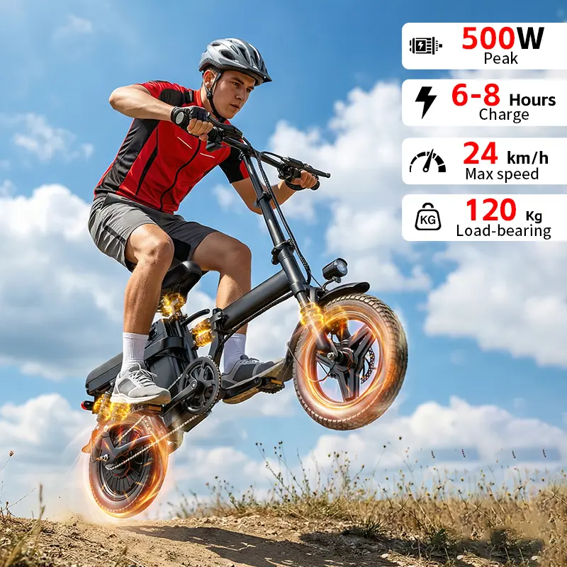 500W folding electric bike, standard, 48V 15Ah detachable lithium-ion battery, fashionable 14-inch commuter folding electric bike, original charger included as a gift