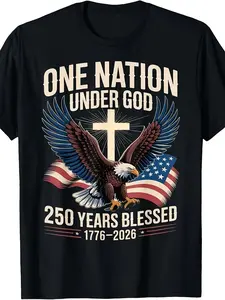 Men's T-Shirt One Nation Under God Eagle Cross Flag 250 Years Blessed Comfortable Outdoor Casual Graphic Tee Perfect for Gifts Activities All-Season Extra Long PlusSize PLUS SIZE