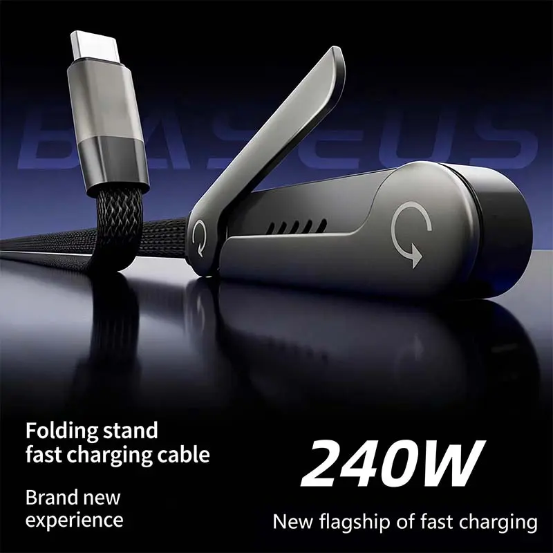 2-in-1 Invisible Phone Stand & Charging Cable,240W Super Fast Charging Type-C Cable,Portable Hidden Holder Cord for Gaming OfficeCar Travel, Black Universal Cell Phone Accessory