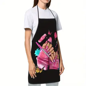 Unisex Pink Nail Art Apron - Stylish Polyester Kitchen & Baking Apron with Vibrant Manicure Design for Chefs, Cooks, and Makeup Artists, Makeup Artist Gear | Vibrant Apron | Glossy Finish, Apron for Nail Tech