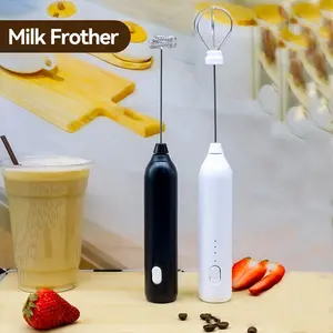 Milk Frother Rechargeable Handheld Electric Whisk Coffee Frother Mixer with Stainless Whisks 3 Speed Adjustable Foam Maker Blender, for Coffee, Matcha, Latte, Cappuccino, Hot Chocolate