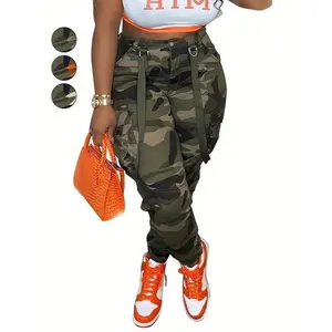 Women's Camouflage Print Flap Pocket Cargo Pants, Casual Street Style Button Trousers Suitable for Daily Wear, Women's Camouflage Print Pocket Trousers Suitable for All Seasons, Vibrant Women's Pants, Women's Clothing Can be used with a raincoat
