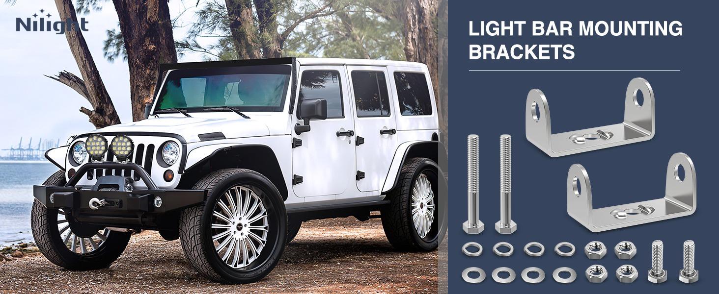 Nilight 2PCS Stainless Steel Mounting Base Brackets Adjustable Mount Bracket Kits for Round and Square 4.5Inch 27W 42W LED Light Bar