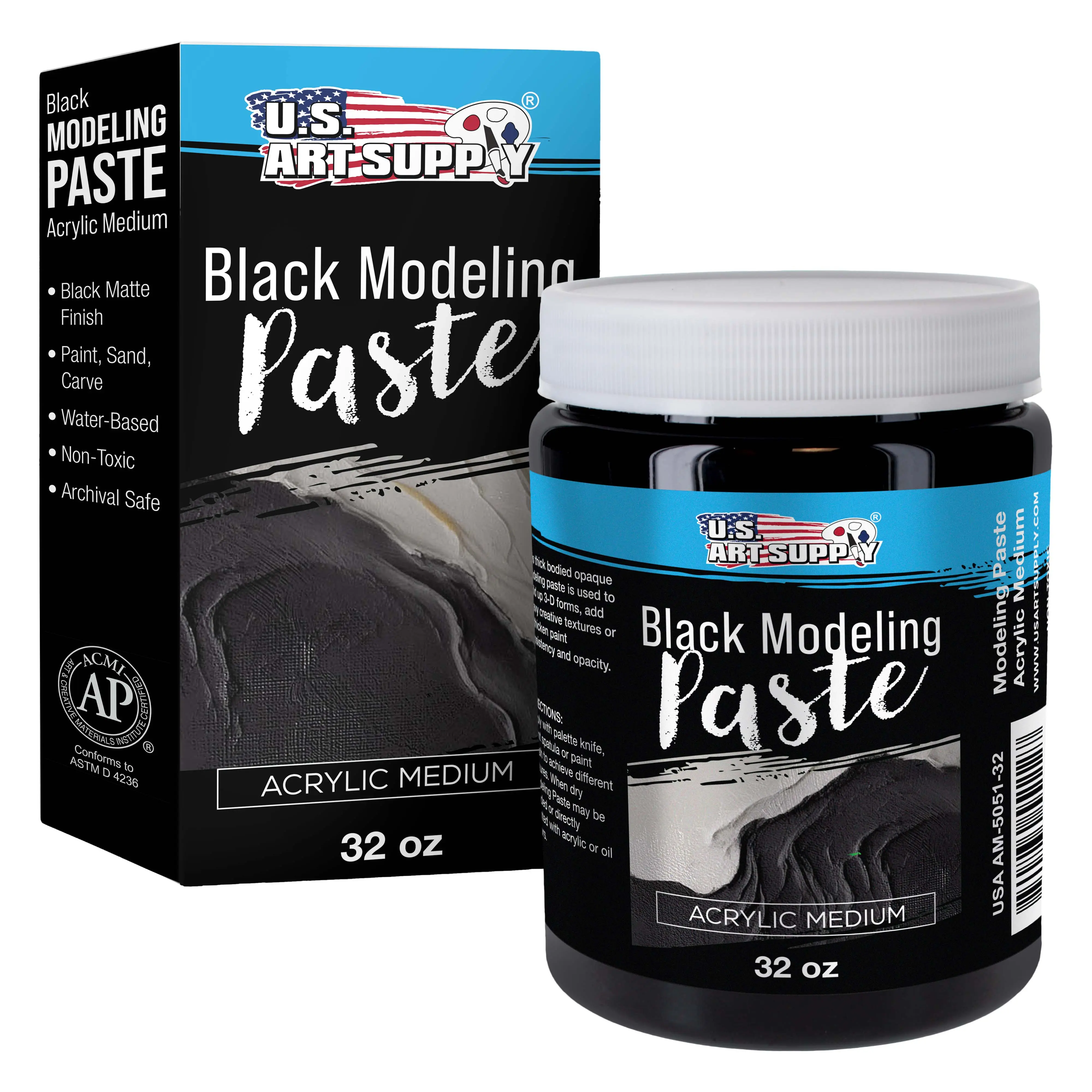 Acrylic Modeling Paste Black - 32oz, Lightweight, Flexible, Mixable, Sandable, and Archival-Safe