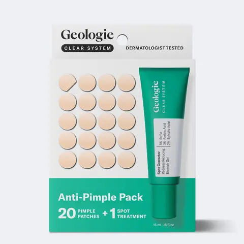 Geologie Anti-Pimple Pack | Hydrocolloid Acne Pimple Patches & Spot Treatment Cream | Fast-Acting Zit Relief, Reduce Redness & Blemish Recovery