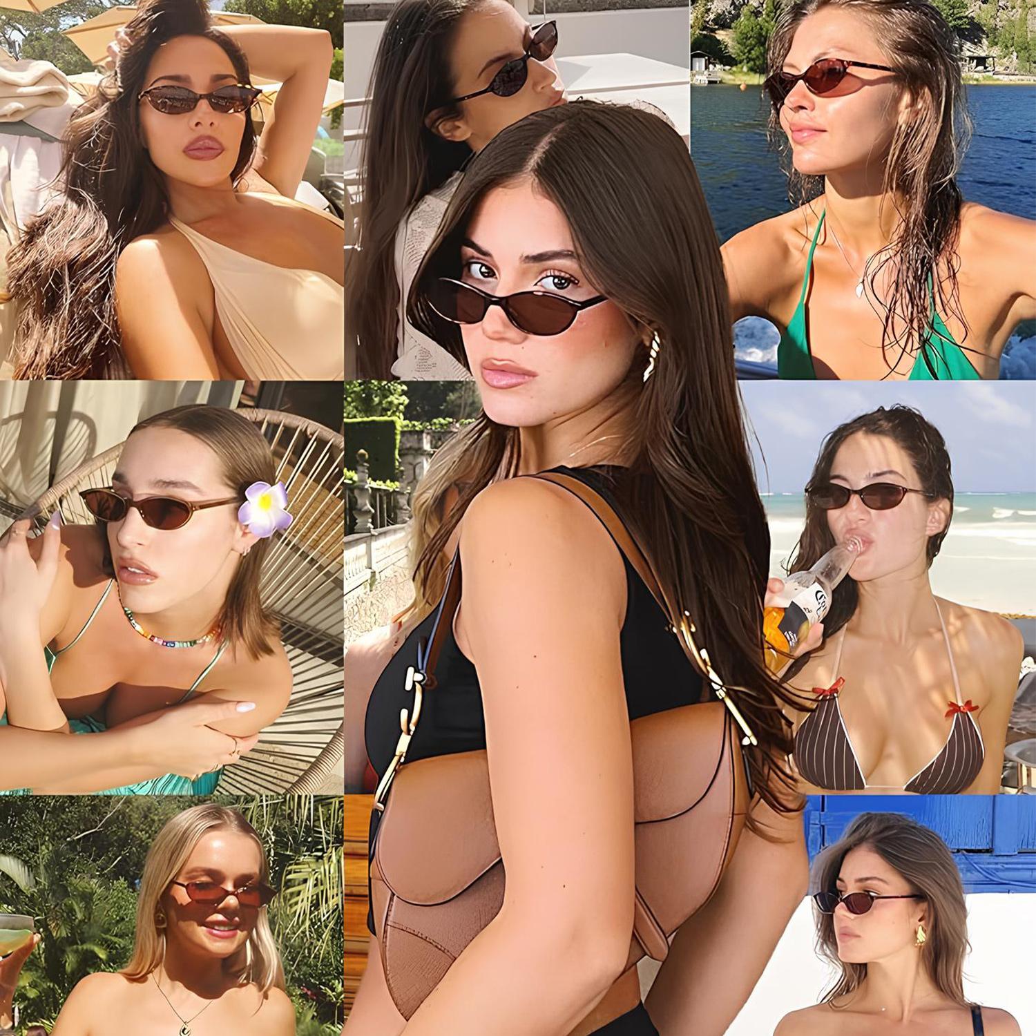 〖Summer Vibes〗3 PCS Retro Oval Sunglasses for Women Chic Cat Eye 90s Sunnies Lightweight Narrow Shades Trendy UV Protection Sunglasses Vintage Rich Girl Sunglasses Women#tiktokshopbacktoschool
