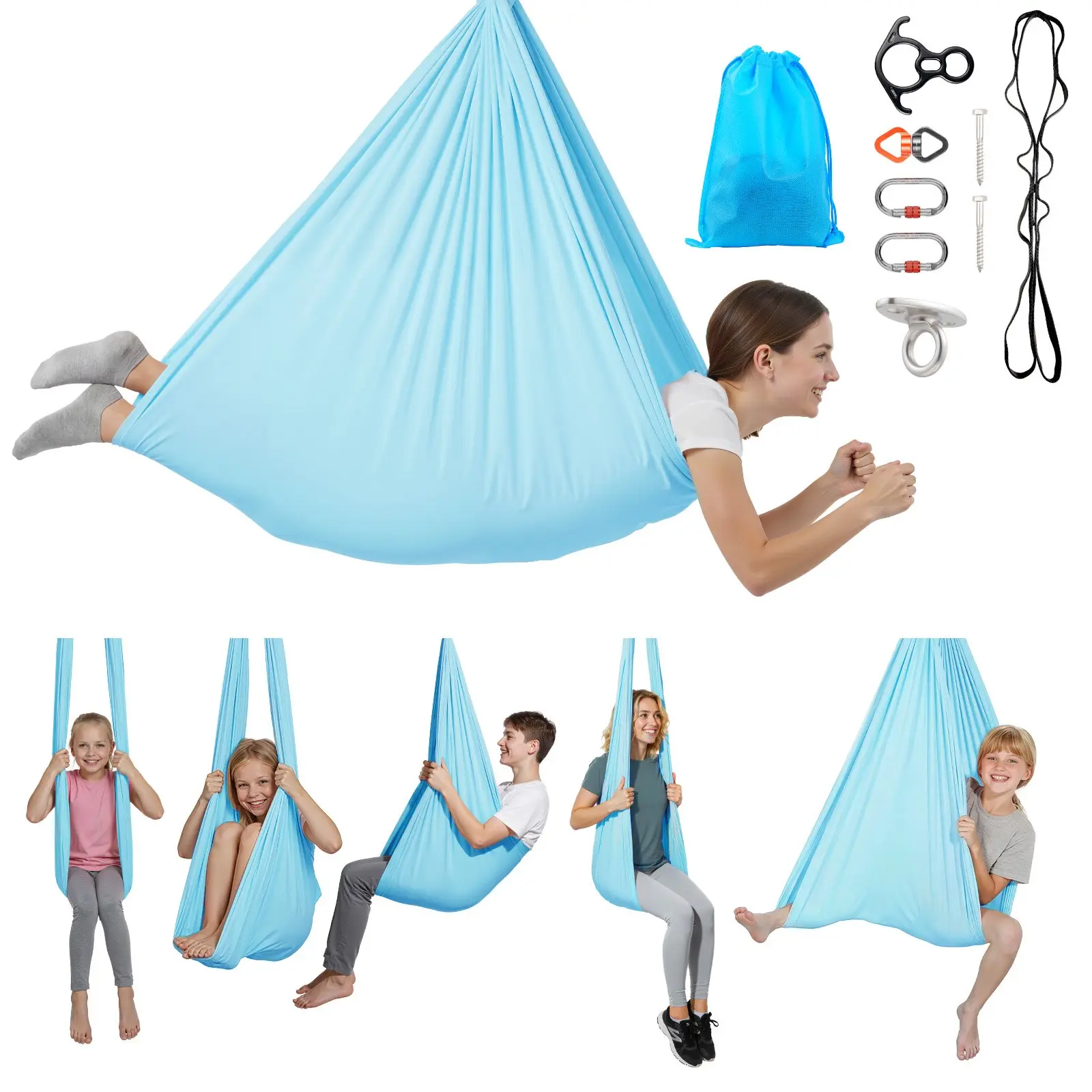 VEVOR Aerial Yoga Hammock, Maximum 300 lbs Load Aerial Silk, Yoga Swing with Nylon Fabric, Daisy Rope, PE Zipper Bag, Gymnastics Swings Suitable for Men and Women, Dual-Function Hammock Swing