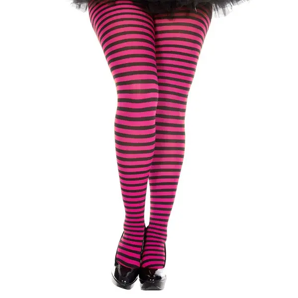 Women's Plus Size Black & Hot Pink Striped Tights