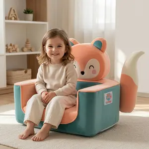 TinyHug Fox Kids Velvet Foam Chair – Soft Toddler Chair, Cute Nursery Furniture, No Assembly Needed