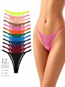 Women's Thong Underwear 12 Pack Assorted Color Low Waist Breathable Comfortable High Rise Casual Set
