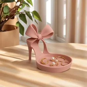 Elegant Bow Design Ring Holder and Display Tray, Desktop Storage Box, Shoe Display Stand, Jewelry Organizer, Decorative Tray, Plastic Material