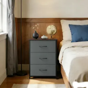 YJ-Garvee 3 Drawer Dresser with Fabric Bins, Wood Grain Print Storage Organizer, Compact and Versatile for Bedroom, Living Room, Closet, Entryway, or Laundry Room, Available in Multiple Color Options