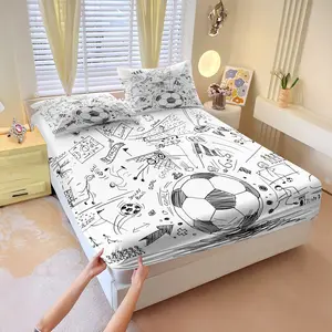 Sports Football Themed Fitted Sheet Set: Soft and comfortable bedding, wash-resistant, wear-resistant and fade-proof. Its cool football prints fill kids’ childhood with passion. No Filling Included. Bedsheet Sets